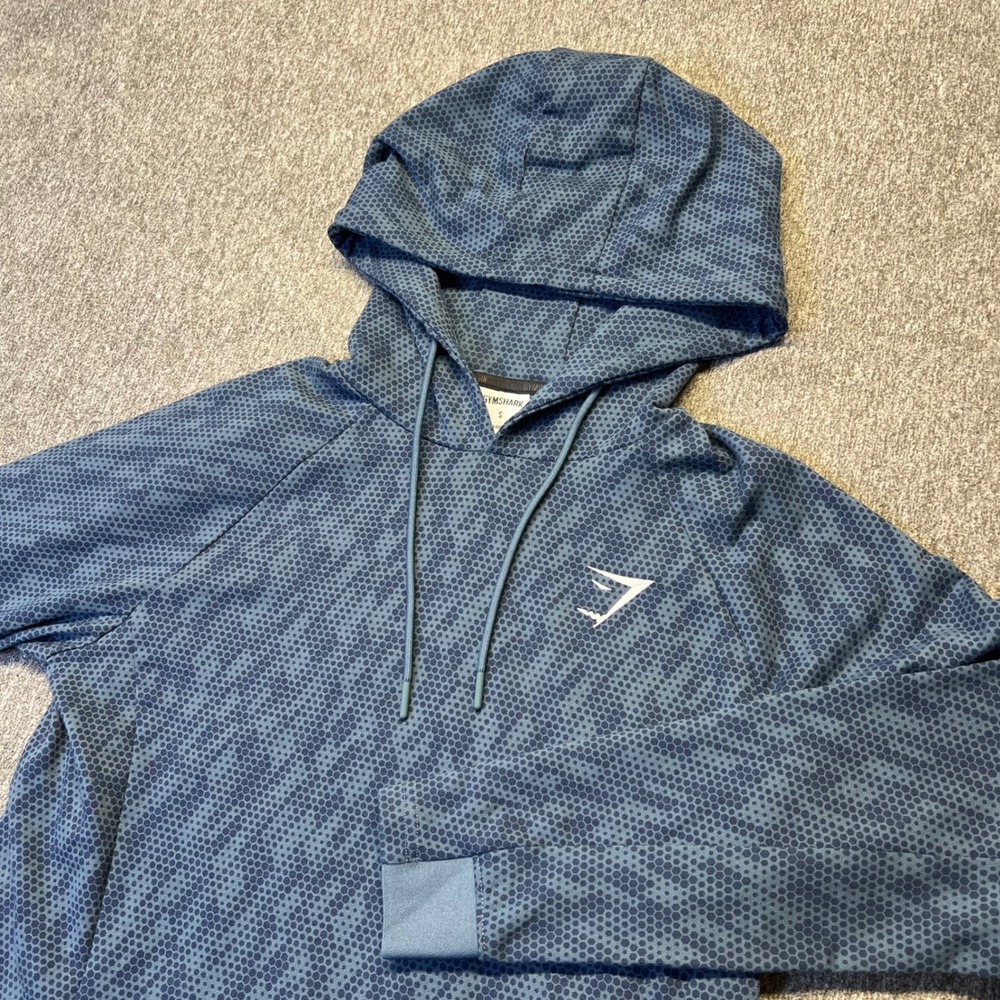 Gymshark Mens Blue Hex‎ Geometric Print Lightweight Hoodie Gym Top S 000
